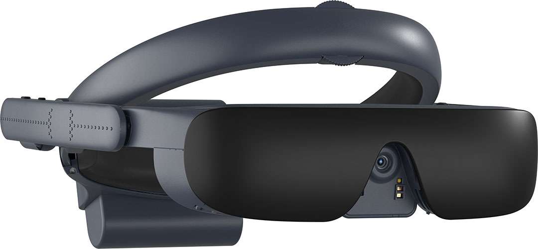 eSight4 Headgear that looks like a futuristic head set to help you see