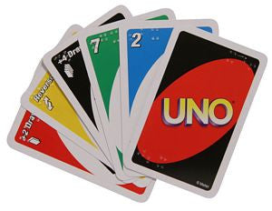 Uno cards with braille to indicate the color and number on the card