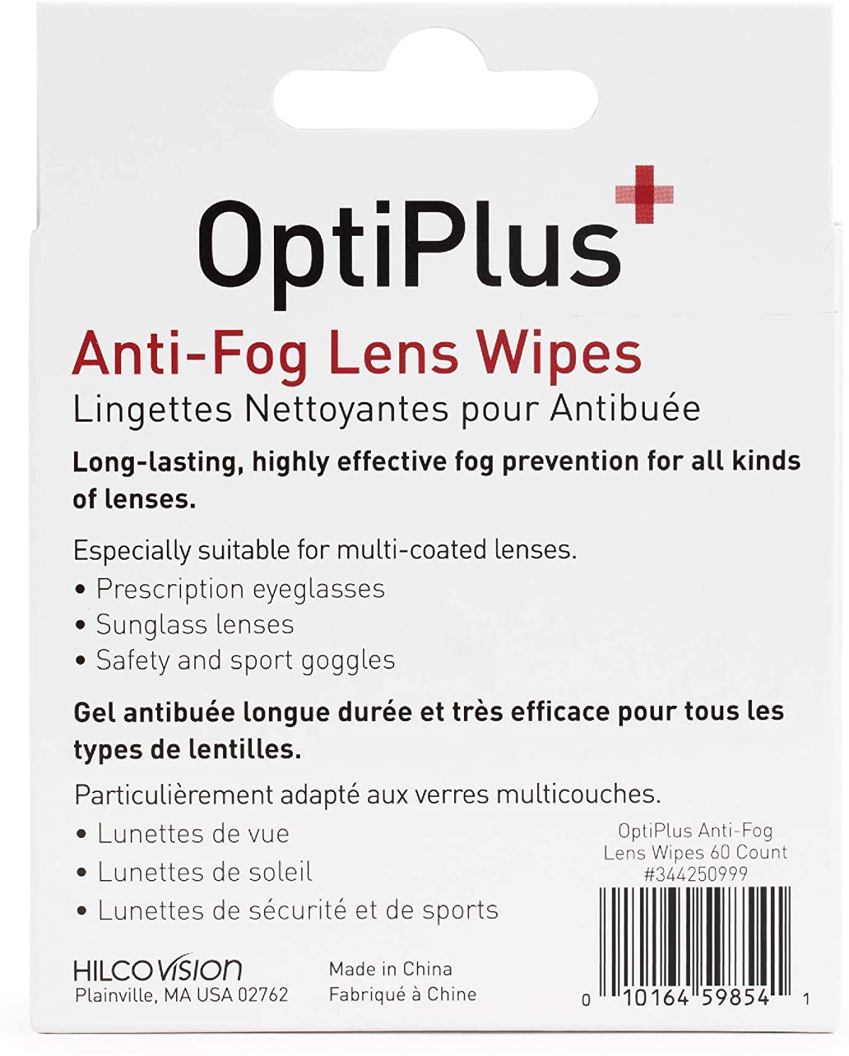 Back of OptiPlus Anti-Fog Lens Wipes