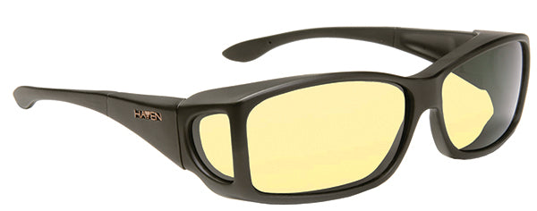 Yellow tinted night driving shades with a black frame