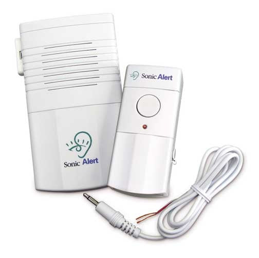 The Sonic Alert doorbell signaler with plug in cord and and speaker for announcing unwanted guests