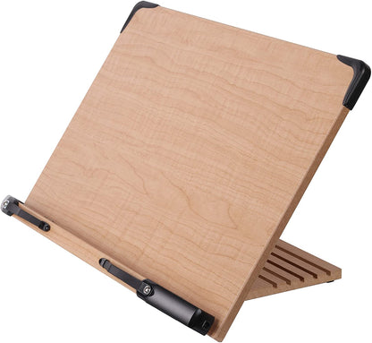 A wooden board that has little clasps at the bottom to hold your page in place while reading. Also has a board in the back for adjustable angles.