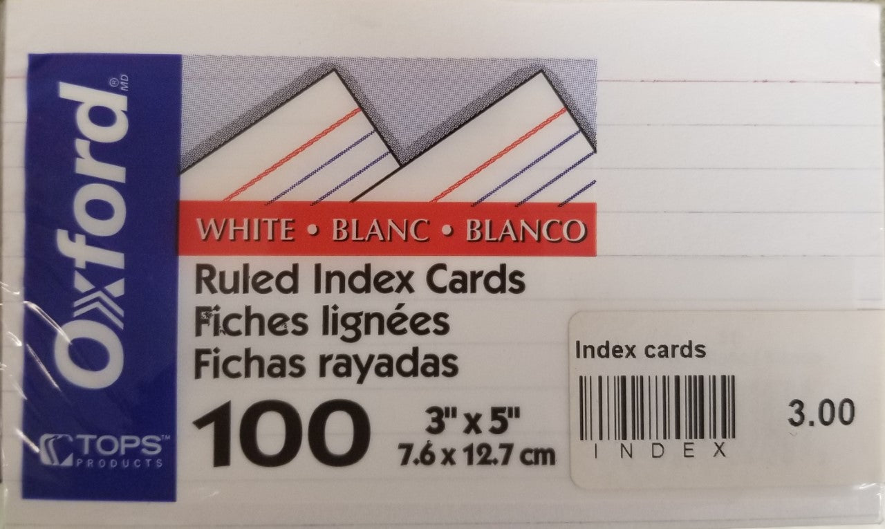 White index cards made by Oxford
