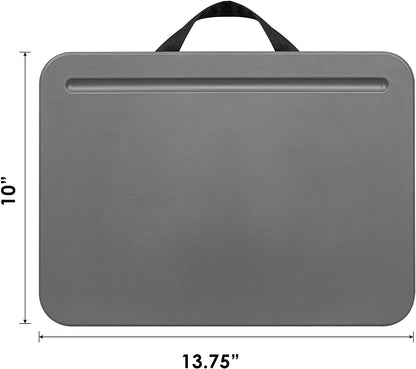 The grey desktop is is 10" high by 13.75" wide