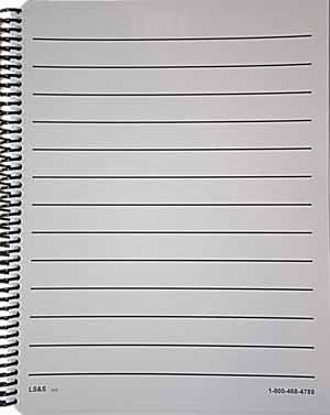 A white paged notebook with thick black lines that leave plenty of space for large writing