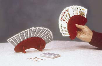 A fan shaped playing card holder living up to it's fullest potential